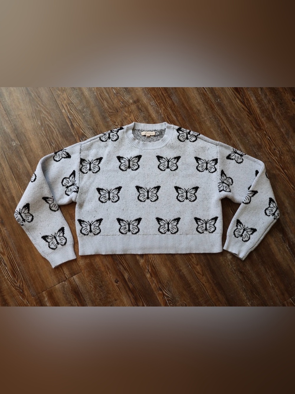 Cropped Butterfly Knit Sweater Crewneck Coquette Fairycore L.A. Hearts Womens XS